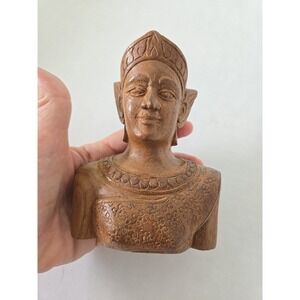 Vintage Carved Bust From Thailand Handmade Wood 5.25" Tall Figure